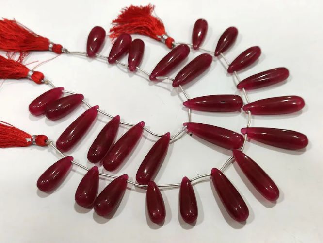 Natural Ruby Teardrop Beads: Smooth Red Gemstone Strand, 8 Inches