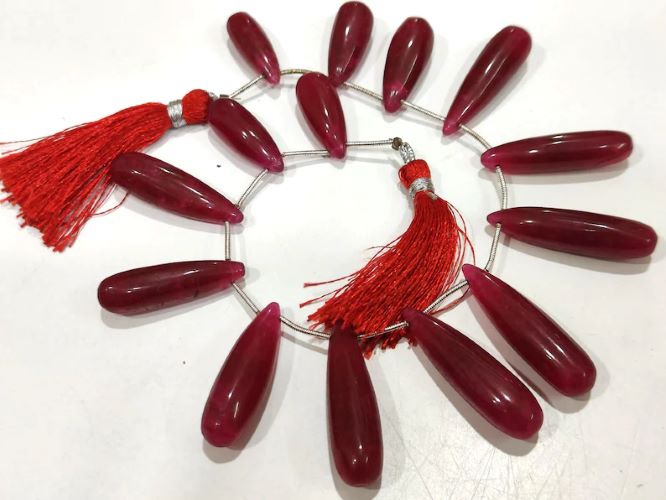 Natural Ruby Teardrop Beads: Smooth Red Gemstone Strand, 8 Inches