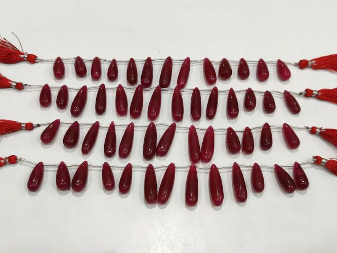 Natural Ruby Teardrop Beads: Smooth Red Gemstone Strand, 8 Inches