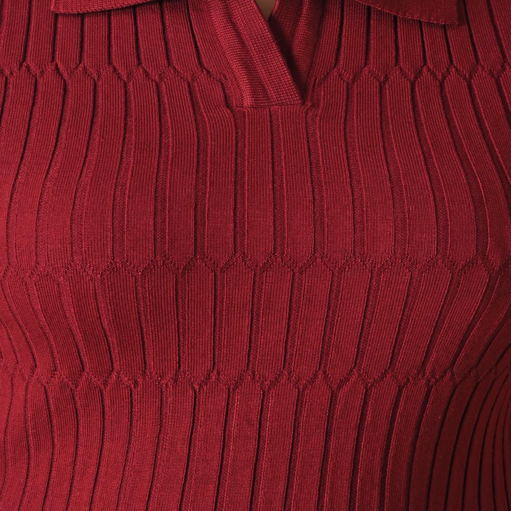 Ladies Ribbed Knit Polo Neck Top - Stylish Casual Short Sleeve Women Top