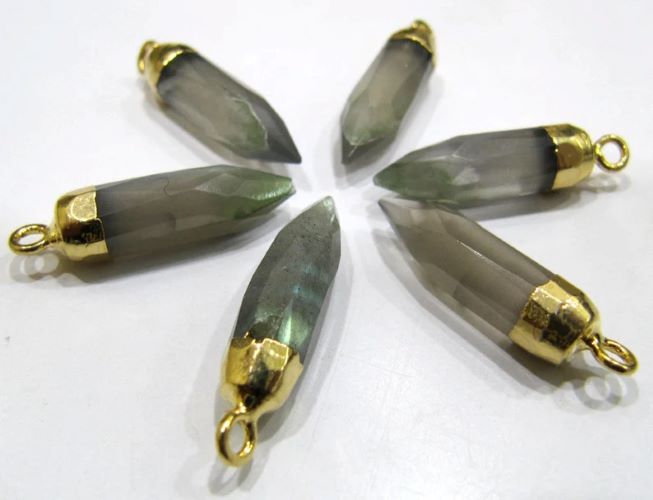 2Piece Natural Grey Moonstone Tiny Bullet Charm Pointer Pendant Single Loop Connector Charm 20mm long