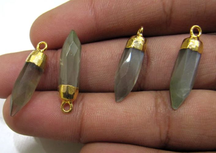 2Piece Natural Grey Moonstone Tiny Bullet Charm Pointer Pendant Single Loop Connector Charm 20mm long