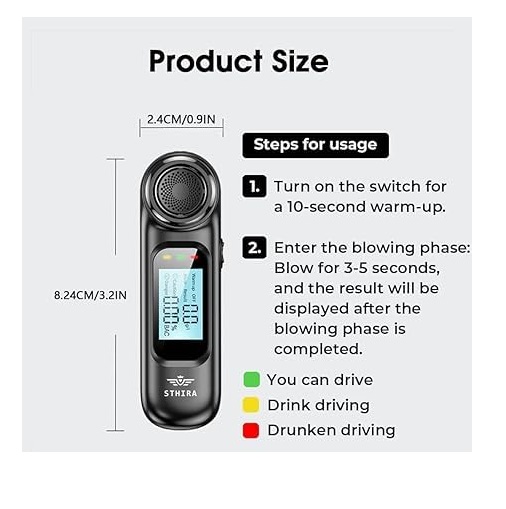 Real Instruments Alcohol Tester High Precision Breathalyzer USB Rechargeable LCD Display, AT-21