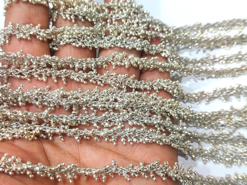 Natural Silver Pyrite Dangling Cluster Rondelle Faceted beaded 2mm beads Chain Sold Per Foot