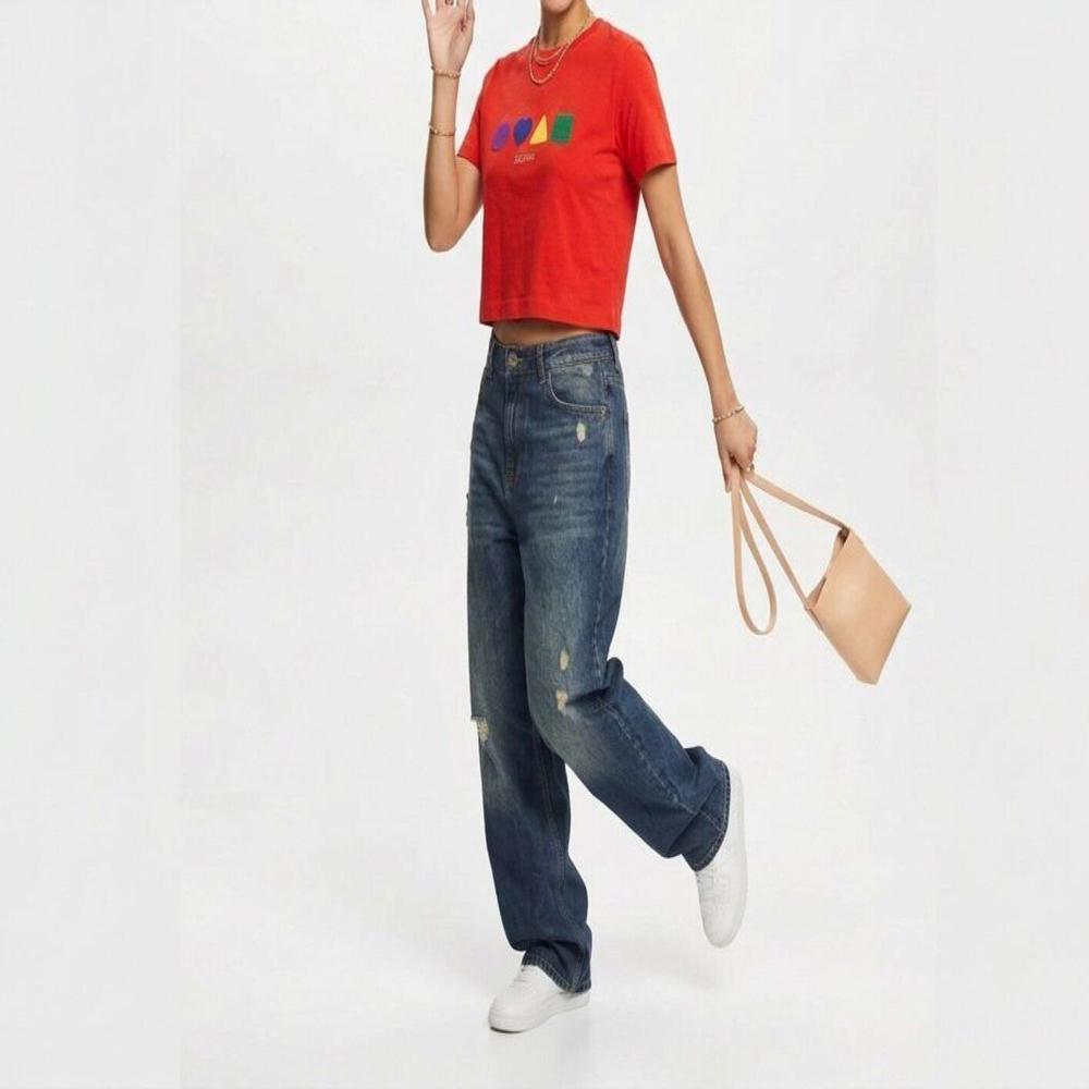 Womens Red Printed Crop Top