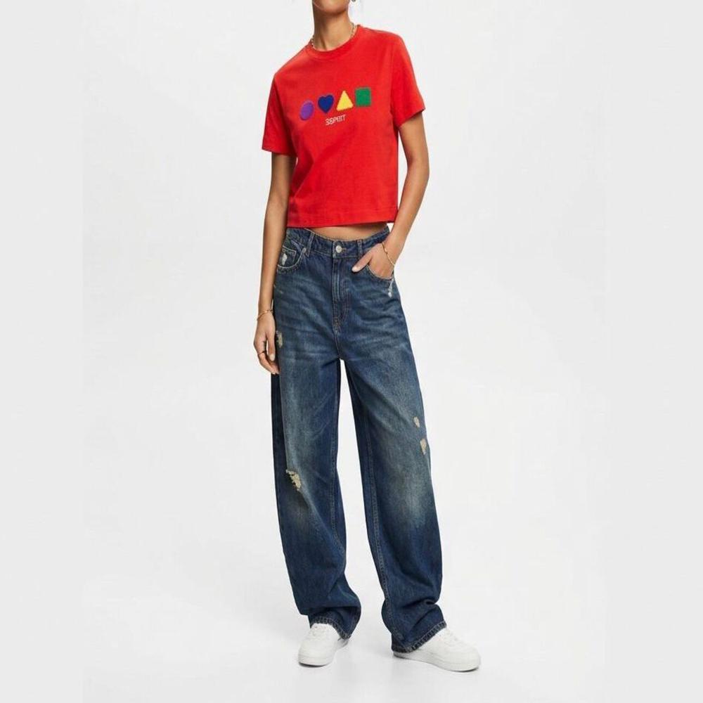 Womens Red Printed Crop Top