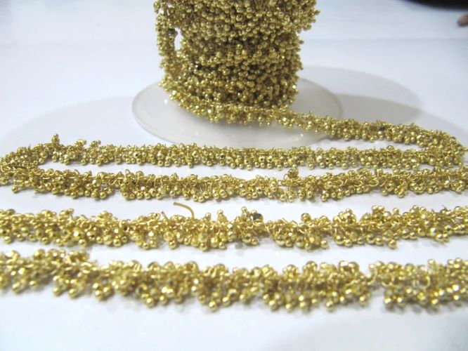 Natural Golden Pyrite Dangling Chain/ Cluster Rondelle Faceted beaded chain 2mm beads Sold Per Foot