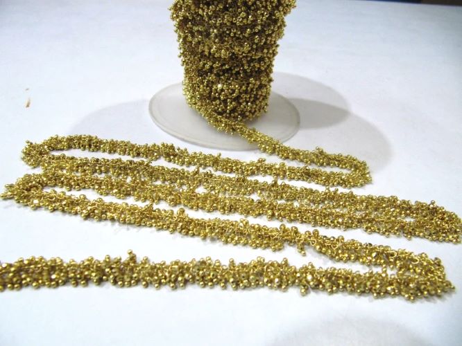 Natural Golden Pyrite Dangling Chain/ Cluster Rondelle Faceted beaded chain 2mm beads Sold Per Foot