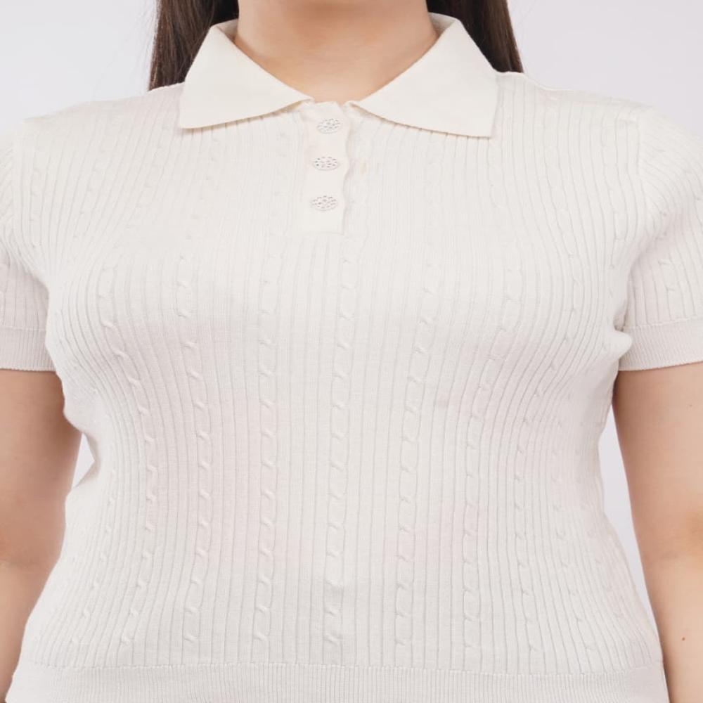 Ladies Solid Ribbed Knit Polo Top - Stylish Short Sleeve Women Casual Top