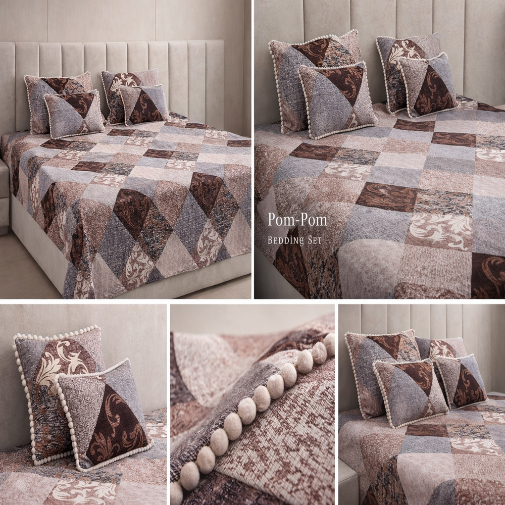 Pompom Double Bed Sheets - Design Type: Modern