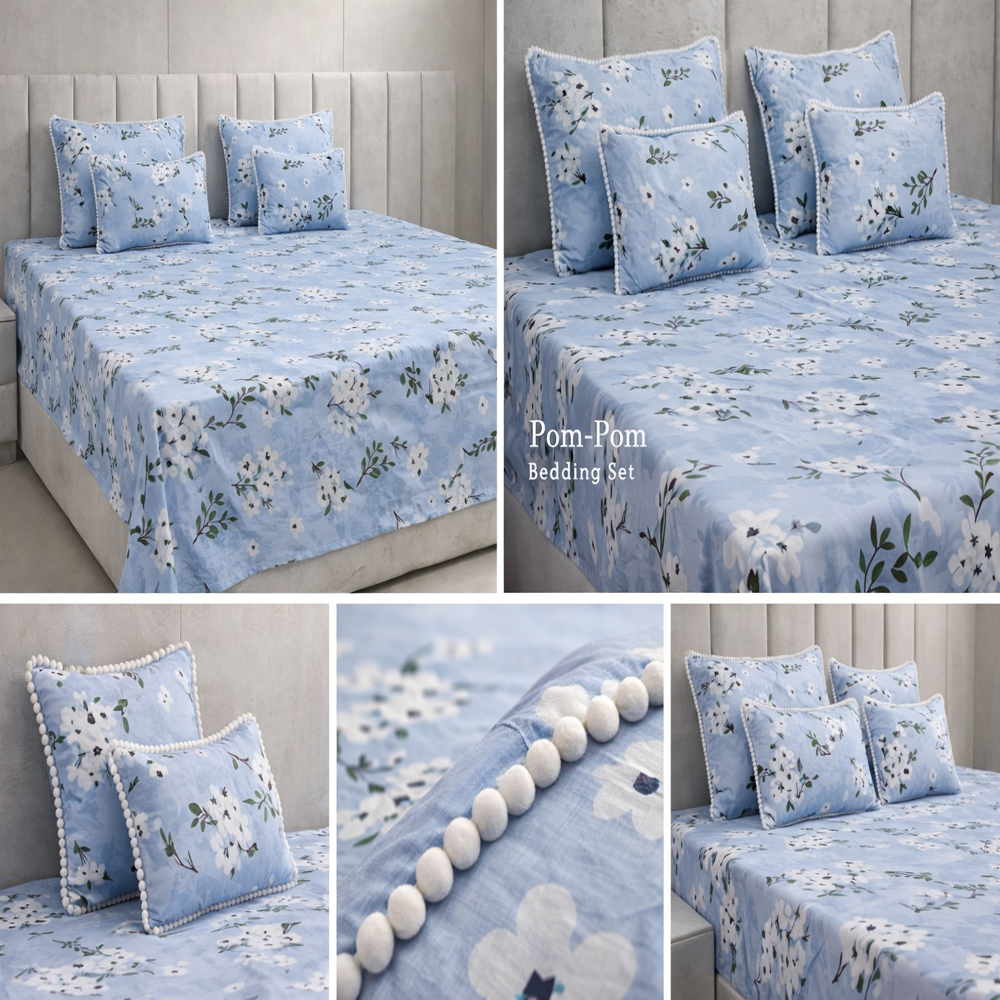 Pompom Double Bed Sheets - Design Type: Modern