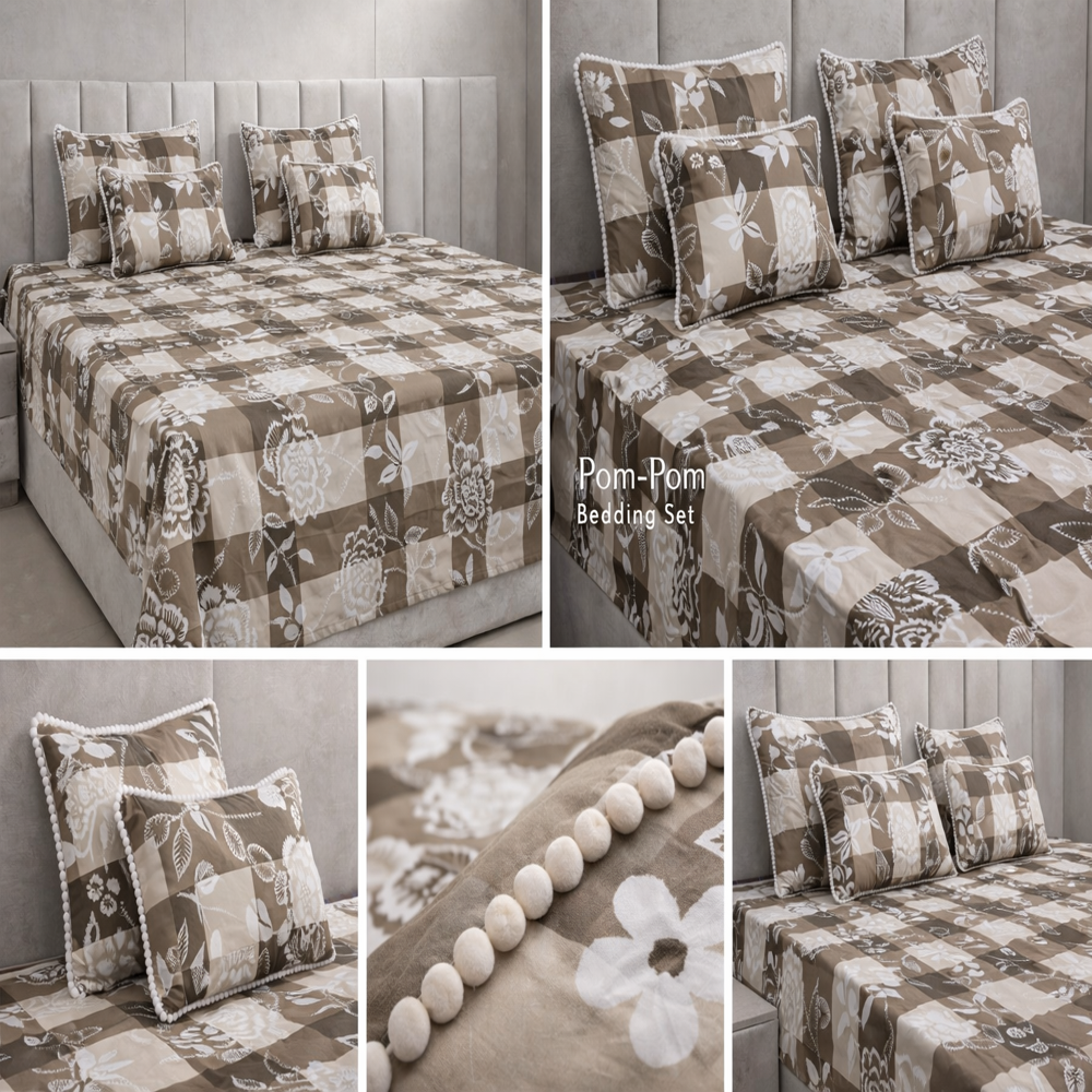 Pompom Double Bed Sheets - Design Type: Modern