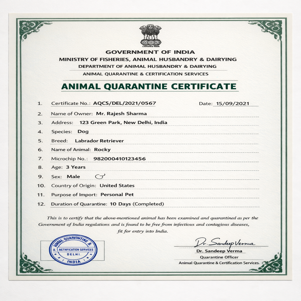 Animal Quarantine Certificate Solution