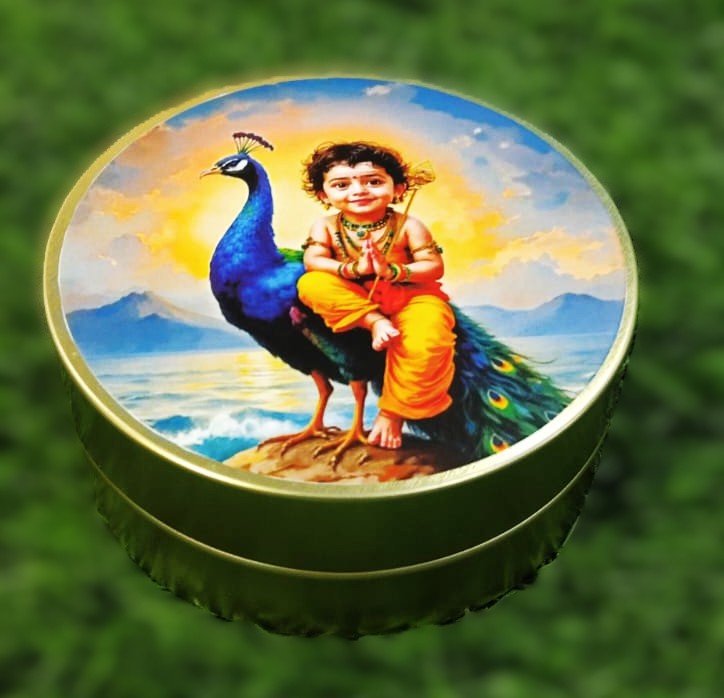 God Muruga printed return gift tin containers