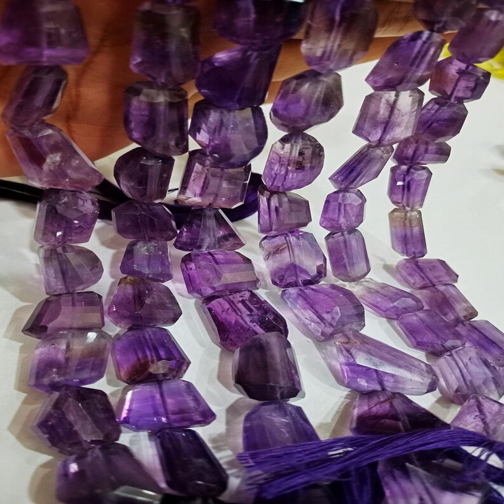 Natural Amethyst Nugget Shape Faceted 10 to 15mm Tumbled Beads Sold Per Strand 8 Inches Long