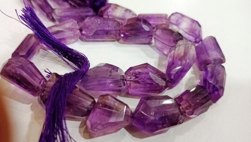 Natural Amethyst Nugget Shape Faceted 10 to 15mm Tumbled Beads Sold Per Strand 8 Inches Long