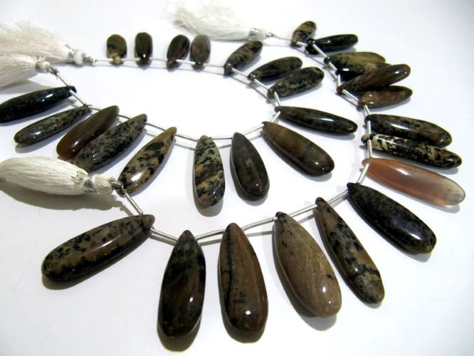 Natural Brown Dendritic Opal Pear Shape Plain Smooth Briolette beads 9x30mm To 10x35mm Strand 8 Inches Long