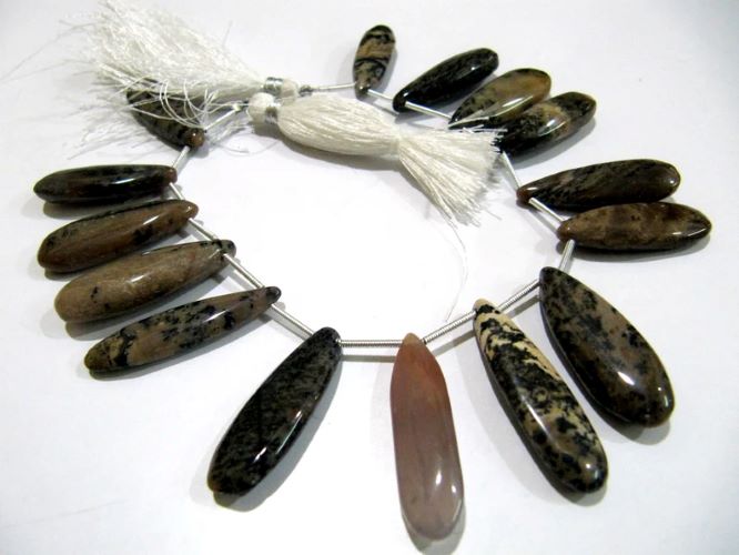 Natural Brown Dendritic Opal Pear Shape Plain Smooth Briolette beads 9x30mm To 10x35mm Strand 8 Inches Long