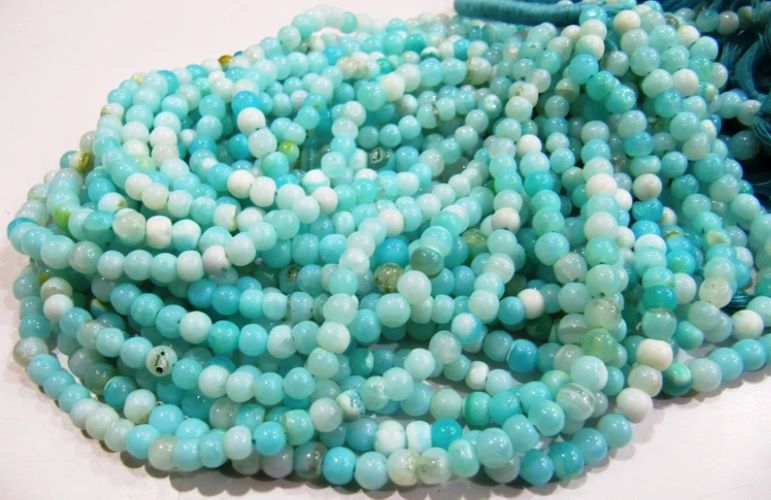 Natural Peruvian Blue Opal Plain Smooth Round Ball Shape Beads 4-5mm Beads Strand 13 inches Long