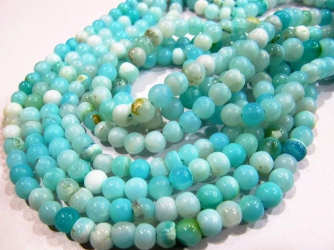Natural Peruvian Blue Opal Plain Smooth Round Ball Shape Beads 4-5mm Beads Strand 13 inches Long