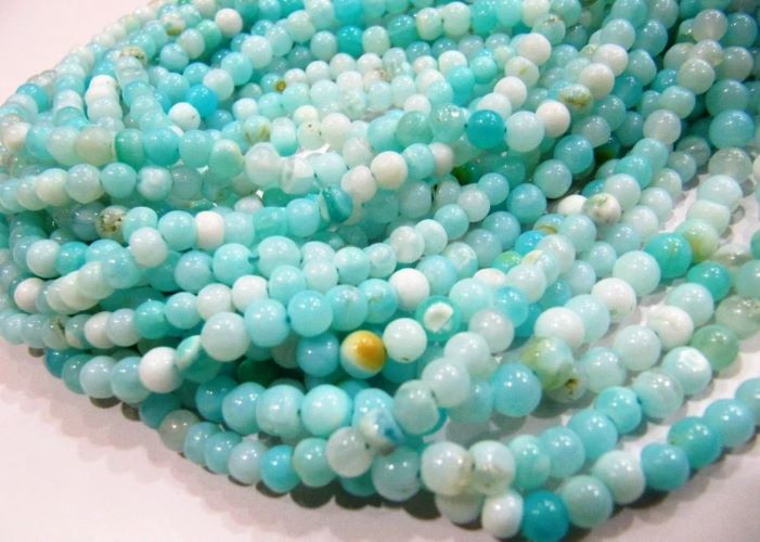 Natural Peruvian Blue Opal Plain Smooth Round Ball Shape Beads 4-5mm Beads Strand 13 inches Long