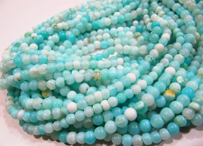 Natural Peruvian Blue Opal Plain Smooth Round Ball Shape Beads 4-5mm Beads Strand 13 inches Long