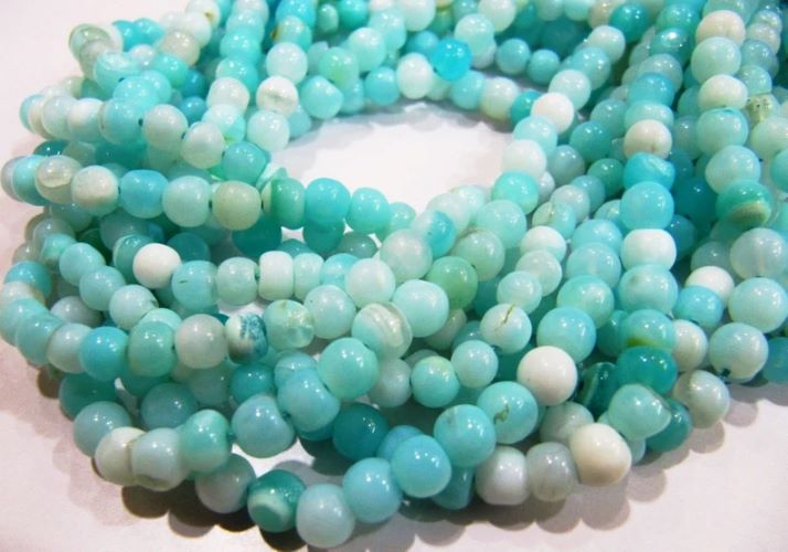 Natural Peruvian Blue Opal Plain Smooth Round Ball Shape Beads 4-5mm Beads Strand 13 inches Long