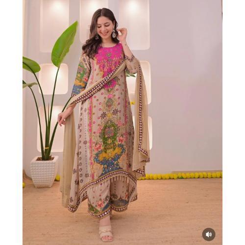 COTTON YELLOW EMBROIDERY KURTI AND PANT WITH HEAVY DUPPATTA