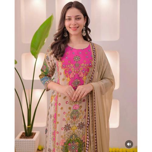 COTTON YELLOW EMBROIDERY KURTI AND PANT WITH HEAVY DUPPATTA