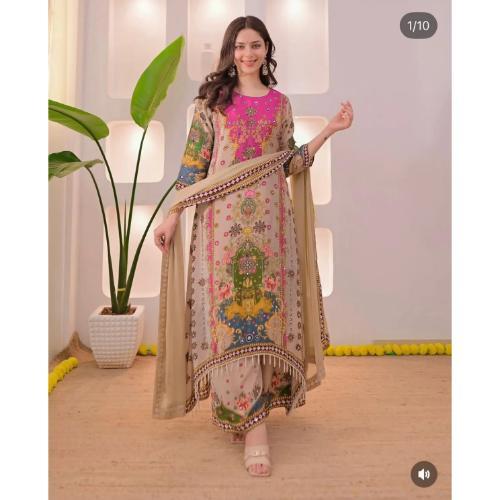 COTTON YELLOW EMBROIDERY KURTI AND PANT WITH HEAVY DUPPATTA