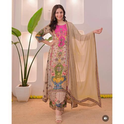 COTTON YELLOW EMBROIDERY KURTI AND PANT WITH HEAVY DUPPATTA