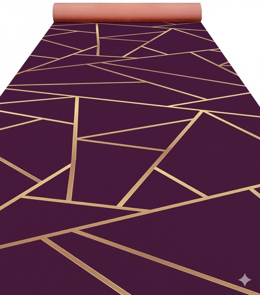 Purple And Gold Geometric Design Printed Carpet