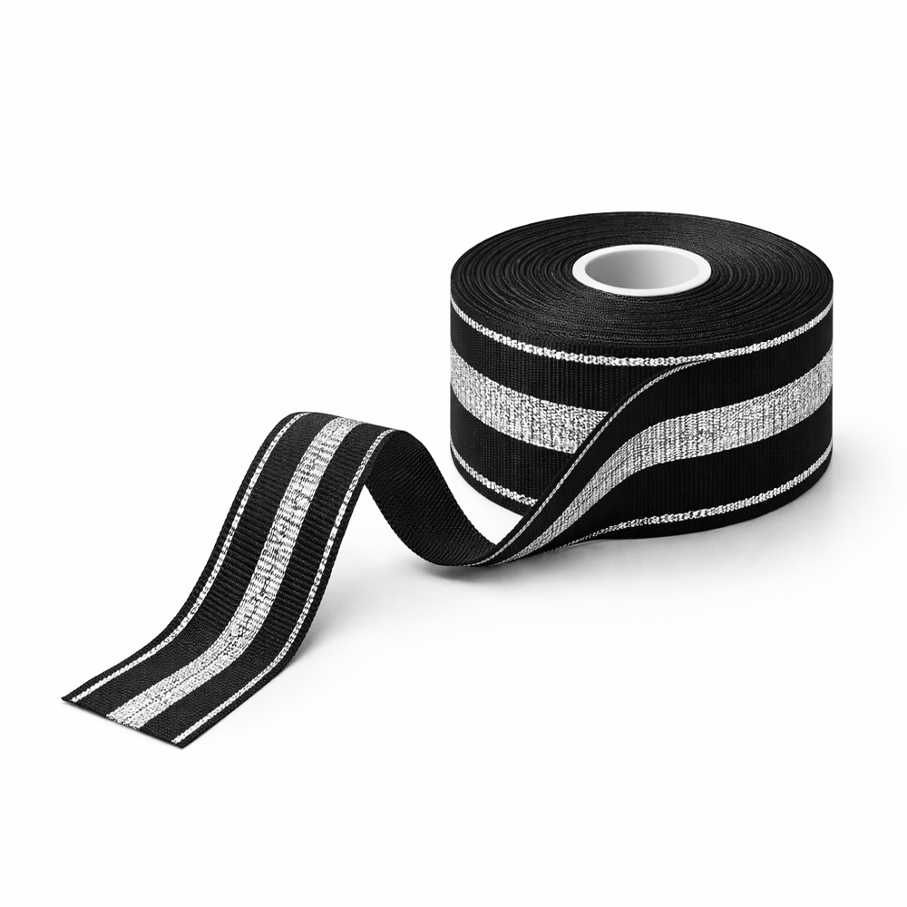 15mm black and silver striped grosgrain ribbon