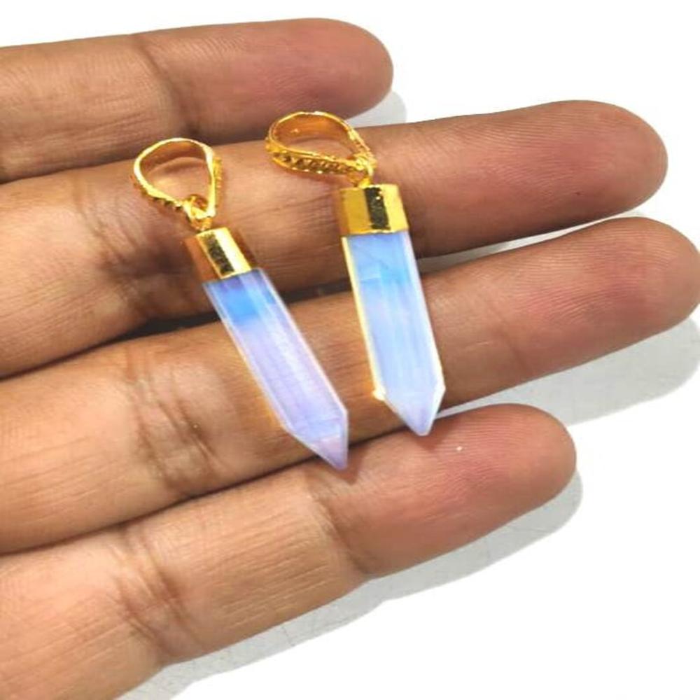 White Opalite Pencil Shape Pointed Charms 30 to 40mm Gold Electroplated Pendant