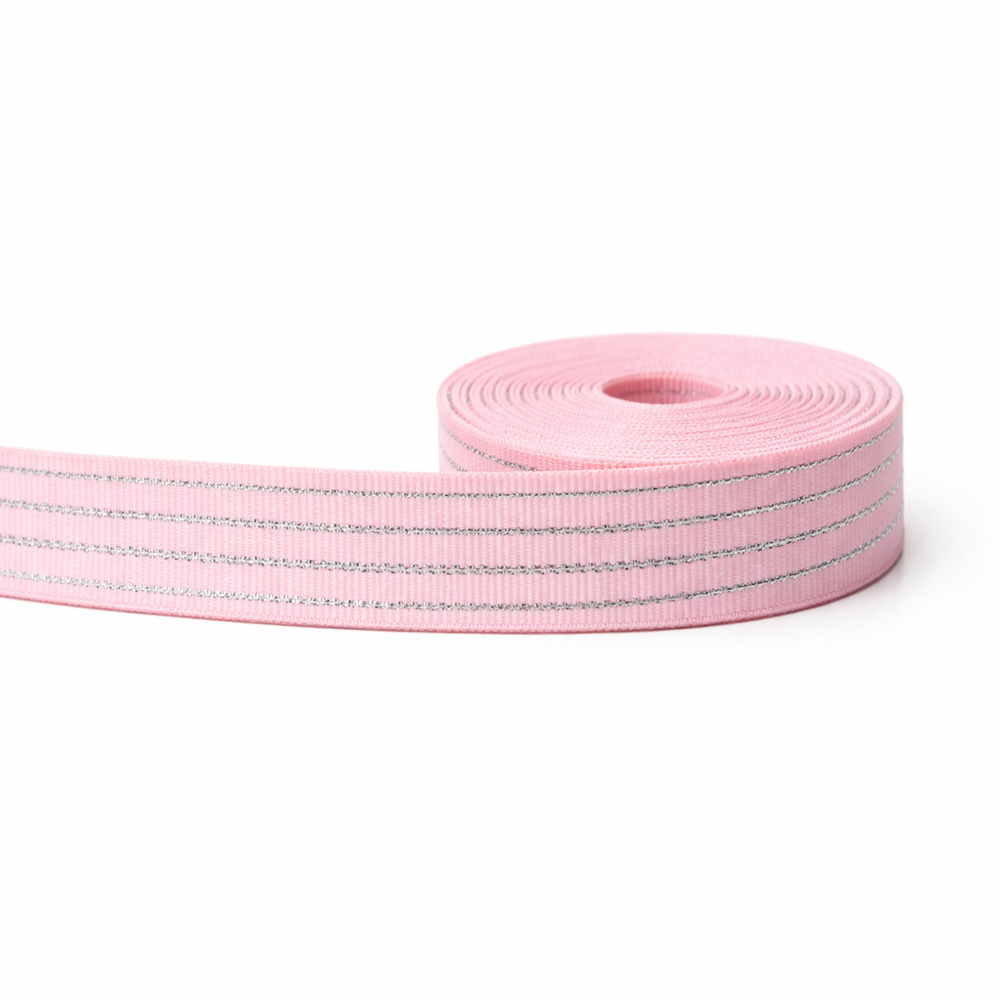 15mm Pink And Silver Grosgrain Ribbon