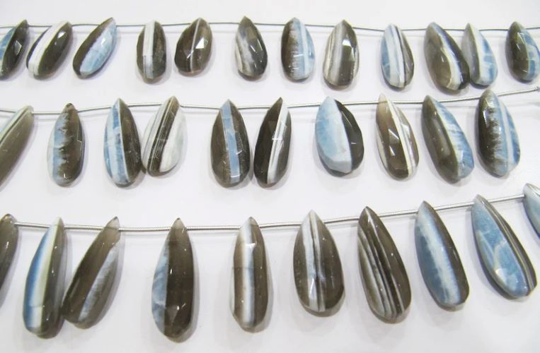 Natural Bio Opal Faceted Cut Pear Shape Briolette Drops, Flat Drops Beads Size  10x22 To 11x25mm Strand 8 Inch long