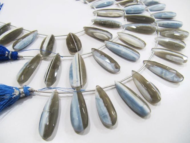 Natural Bio Opal Faceted Cut Pear Shape Briolette Drops, Flat Drops Beads Size  10x22 To 11x25mm Strand 8 Inch long