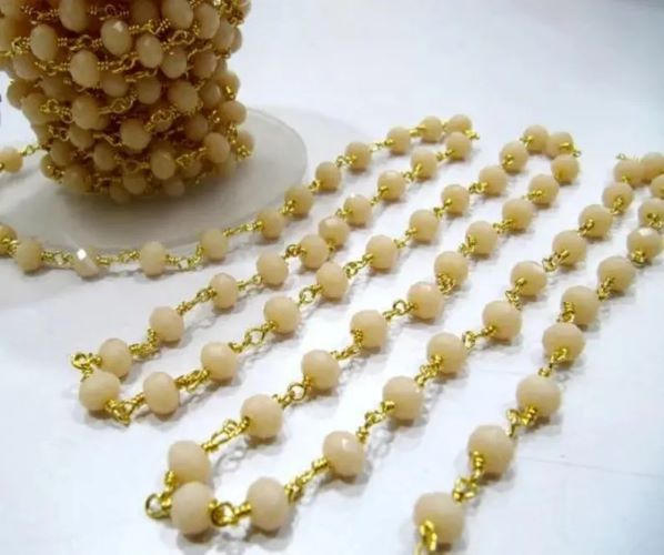 3 Feet- Pink Opal Quartz Rondelle Faceted Beaded Wire Wrapped Rosary Aati Chain 6mm Size