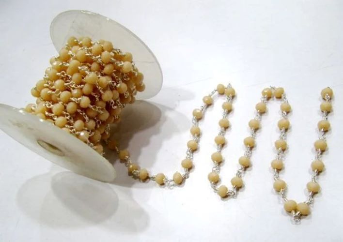 3 Feet- Pink Opal Quartz Rondelle Faceted Beaded Wire Wrapped Rosary Aati Chain 6mm Size