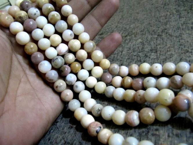 Natural Pink Opal Round ball Shape Plain Smooth 10 mm beads strand 13 inches Pink color Gemstone