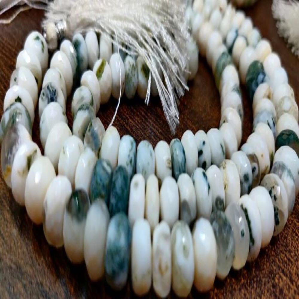 Natural Green Dot Opal 8 to 10mm Rondelle Faceted Gemstone Beads Strand 8 inch long 