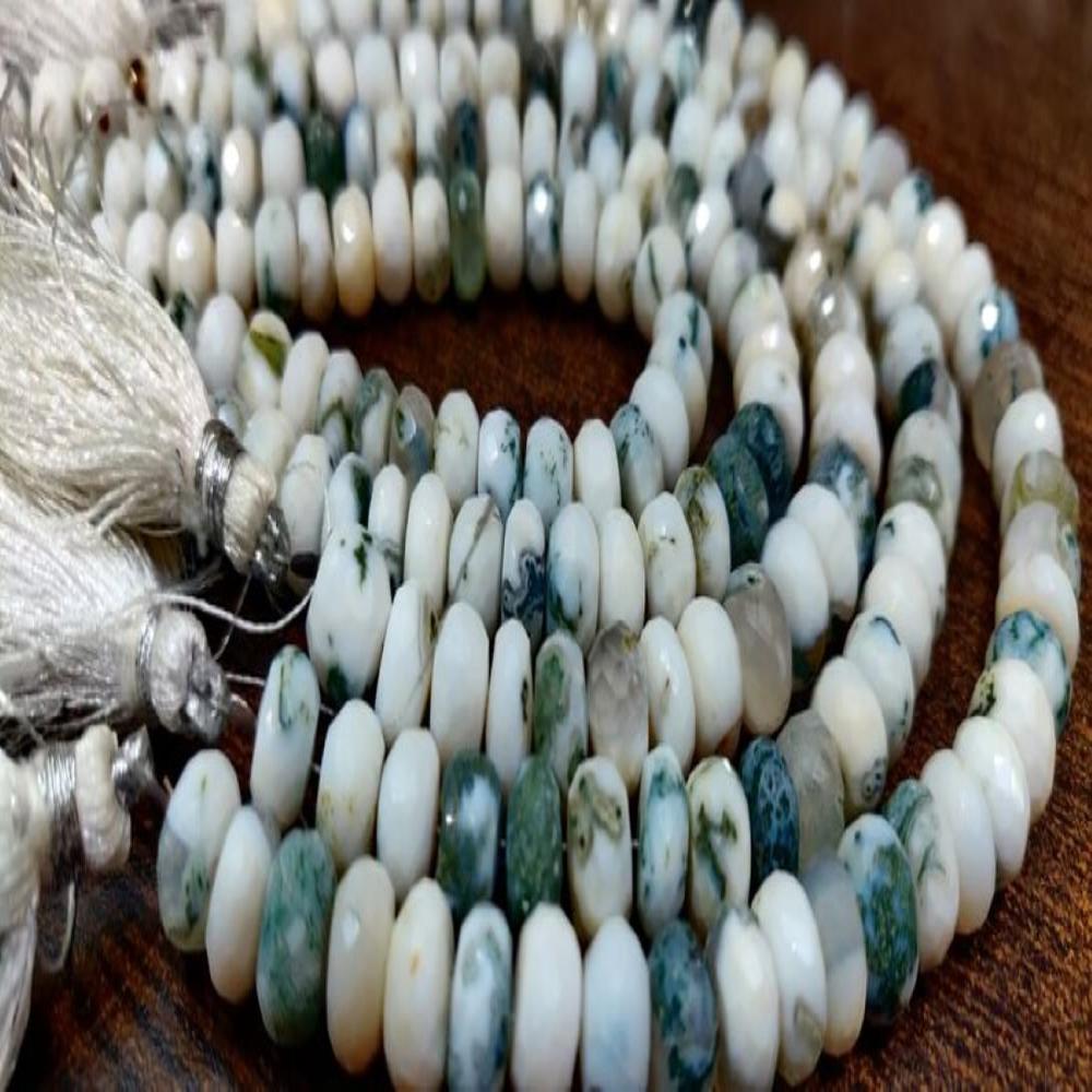 Natural Green Dot Opal 8 to 10mm Rondelle Faceted Gemstone Beads Strand 8 inch long 