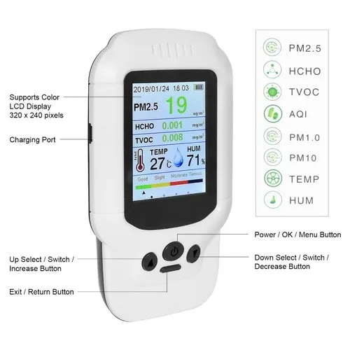 True Sense Indoor Air Quality Monitor, HCHO Formaldehyde Detector, PM1.0 PM2.5 PM10 Particulate, AQM-06