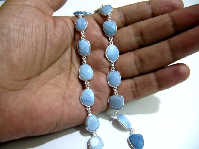 Natural Blue Opal Uneven Free Shape Briolette Bezel Connector Chain Size 12-15mm