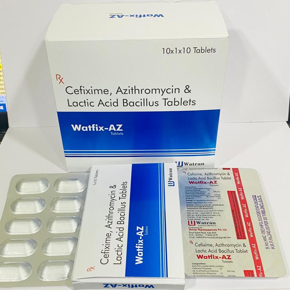 Cefixime 200mg + Azithromycin 250mg + Lactic Acid Bacillus 60 Million - Brand Name: Watfix-az