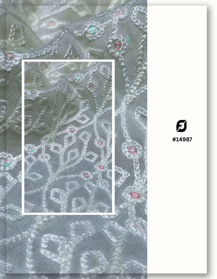 Georgette Chain Stitch Embroidered Fabric for Women's Designer Dresses