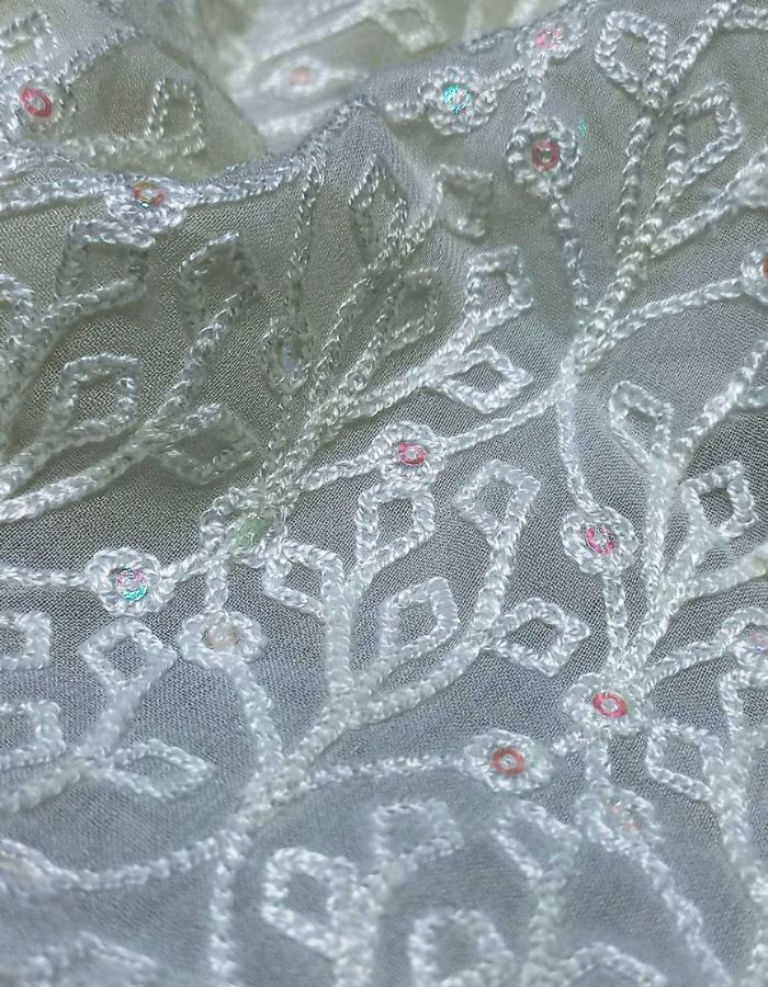 Georgette Chain Stitch Embroidered Fabric for Women's Designer Dresses