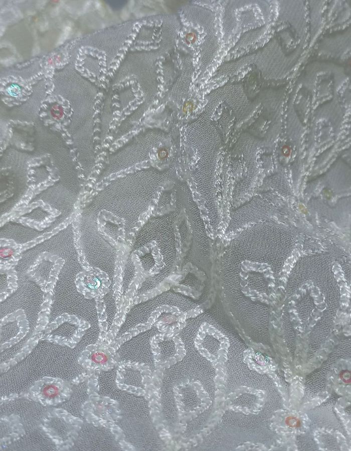 Georgette Chain Stitch Embroidered Fabric for Women's Designer Dresses