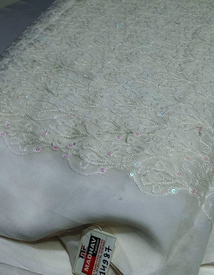 Georgette Chain Stitch Embroidered Fabric for Women's Designer Dresses