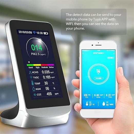 True Sense WIFI CO2 Meter Air Quality Detetor with 8 Features Carbon Dioxide PM2.5 PM1.0 PM10 Detectors, AQM-07